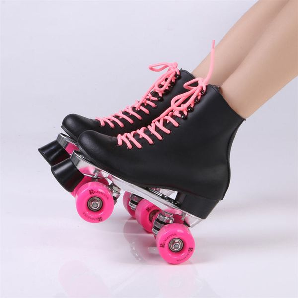 double roller skates black genuine leather with pink pu wheels two side roller skate patines lady skates skate shoes
double roller skates black genuine leather with pink pu wheels two side roller skate patines lady skates skate shoes