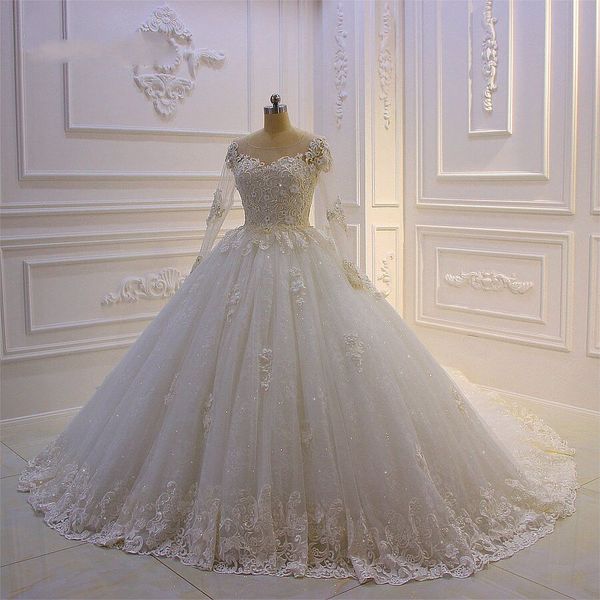 2020 stunning ball gown wedding dresses sheer jewel neck beaded appliqued sequins long sleeves lace bridal gowns custom made abiti da sposa, White
2020 stunning ball gown wedding dresses sheer jewel neck beaded appliqued sequins long sleeves lace bridal gowns custom made abiti da sposa, White