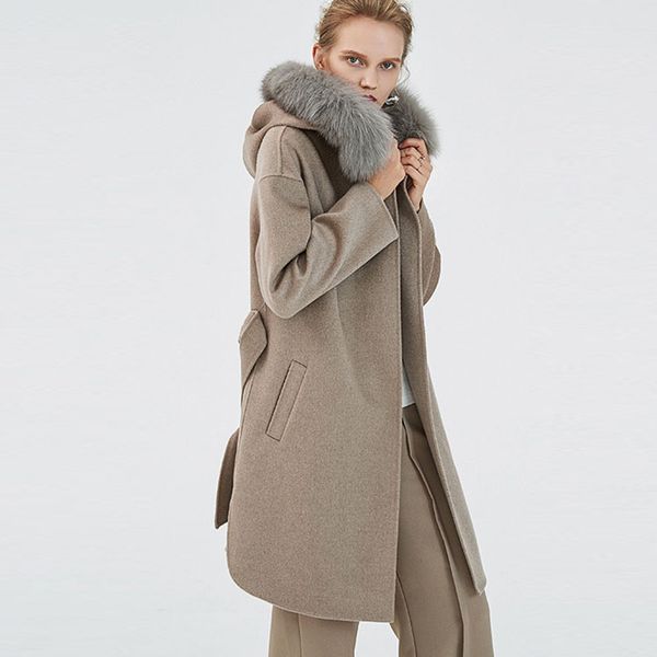 2019 women cashmere coat high street fur hooded long female outwear wool coats, Black
2019 women cashmere coat high street fur hooded long female outwear wool coats, Black