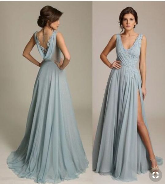 a line chiffon v neck grey party prom dresses long split front robes de cocktail rachel allan evening gown, Black
a line chiffon v neck grey party prom dresses long split front robes de cocktail rachel allan evening gown, Black
