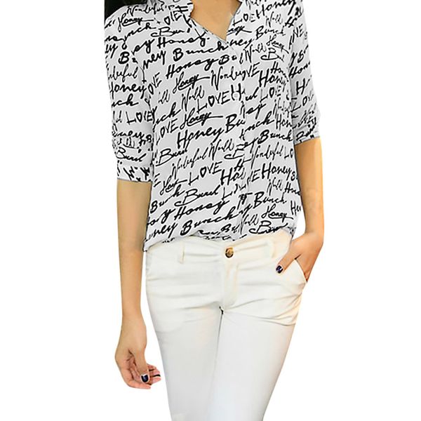 wkoud eam clothes / 2019 new fashion women ladies three quarter sleeve letter printed casual blouse clothes shirt, White
wkoud eam clothes / 2019 new fashion women ladies three quarter sleeve letter printed casual blouse clothes shirt, White