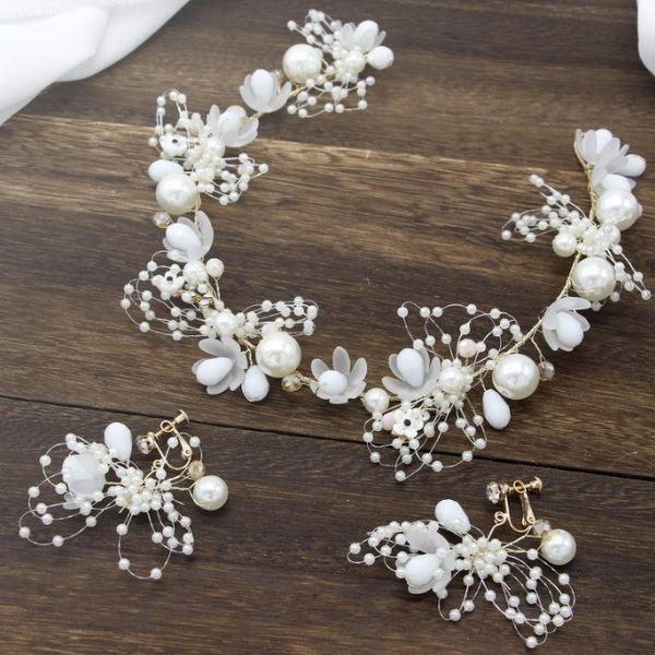 bridal white big pearls flower hairbands elegant headband women headwear ear hair for girls party hair accessory + earrings set, Golden;white
bridal white big pearls flower hairbands elegant headband women headwear ear hair for girls party hair accessory + earrings set, Golden;white