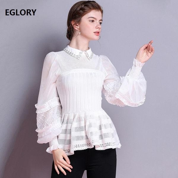 2019 autumn winter fashion pullovers women beading turn-down collar lantern sleeve vintage white wine red sweaters, White;black
2019 autumn winter fashion pullovers women beading turn-down collar lantern sleeve vintage white wine red sweaters, White;black