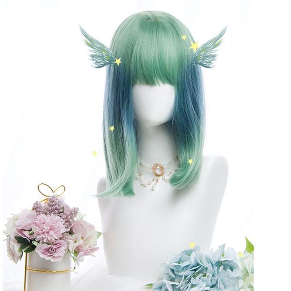 cosplaysalon 42cm lolita straight bob green mix blue ombre bangs short ombre party synthetic hair cosplay wig+cap, Black
cosplaysalon 42cm lolita straight bob green mix blue ombre bangs short ombre party synthetic hair cosplay wig+cap, Black
