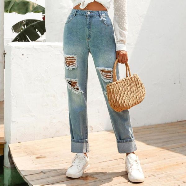 women's ripped jeans high waist women's trousers wild casual jeans tassel retro loose, Blue
women's ripped jeans high waist women's trousers wild casual jeans tassel retro loose, Blue