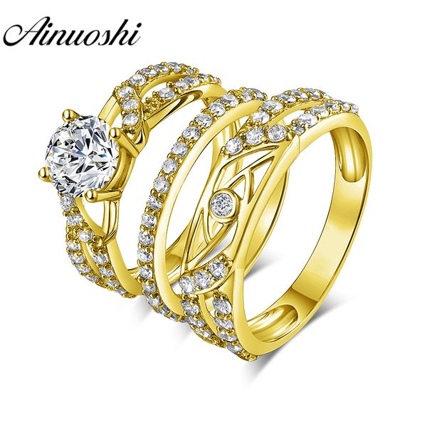 ainuoshi real gold trio rings 14k yellow gold couple wedding ring set hallow pave design band engagement wedding rings jewelry, Golden;silver
ainuoshi real gold trio rings 14k yellow gold couple wedding ring set hallow pave design band engagement wedding rings jewelry, Golden;silver