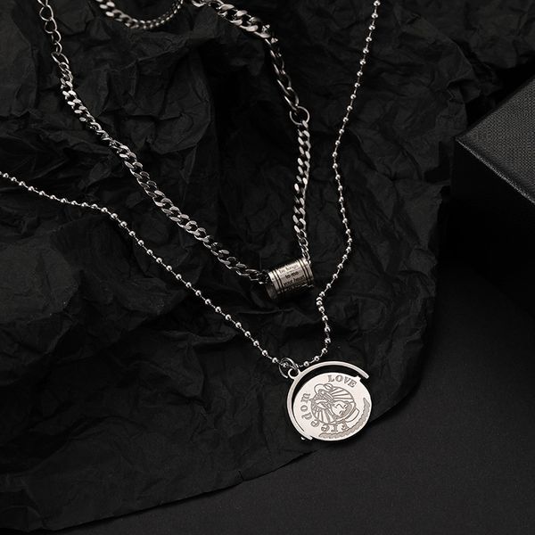fashion new hip-hop necklace female stainless steel rotating disc double chain stack cool clavicle chain sale, Silver
fashion new hip-hop necklace female stainless steel rotating disc double chain stack cool clavicle chain sale, Silver