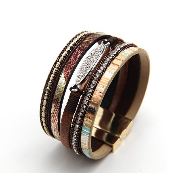 leather bracelet for women & men crystal rhinestone multilayer wrap magnetic buckle bohemian style bangle jewelry couple gift, Golden;silver
leather bracelet for women & men crystal rhinestone multilayer wrap magnetic buckle bohemian style bangle jewelry couple gift, Golden;silver