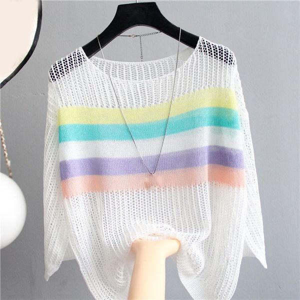 fashion 2019 summer women knitted sweaters pullover loose round neck hollow pullovers casual colorful striped thin sweater, White;black
fashion 2019 summer women knitted sweaters pullover loose round neck hollow pullovers casual colorful striped thin sweater, White;black