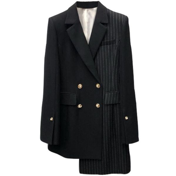 2019 autumn new fashion striped patchwork office style blazers female's long sleeve irregular double breasted suit jacket p1585, White;black
2019 autumn new fashion striped patchwork office style blazers female's long sleeve irregular double breasted suit jacket p1585, White;black