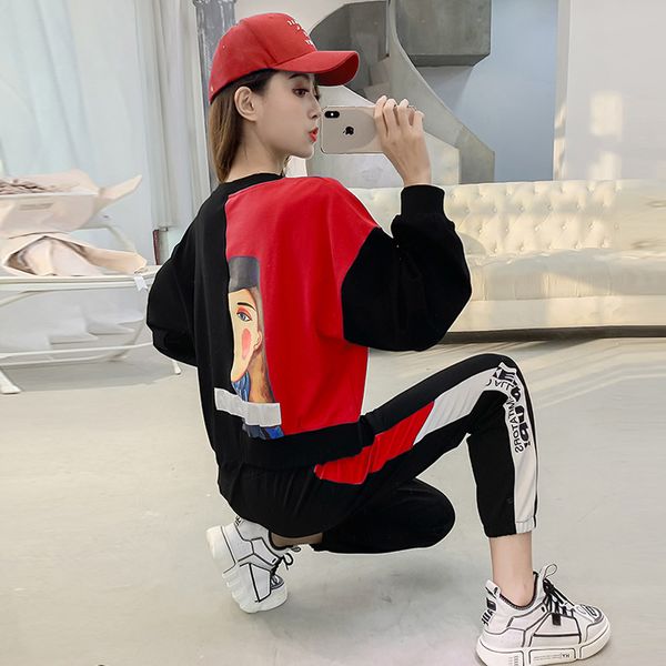 2019 spring autumn korean women's 2 sets of personality irregular printing sweatshirt harem pants sportswear suit two-piece set, White
2019 spring autumn korean women's 2 sets of personality irregular printing sweatshirt harem pants sportswear suit two-piece set, White