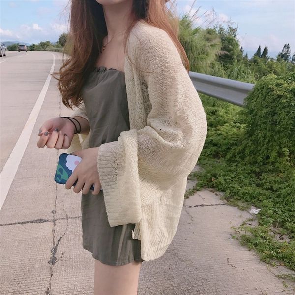 women korean college style lazy loose sunscreen cardigan outwear summer knitting cardigan long flare sleeve casual thin top, Black;brown
women korean college style lazy loose sunscreen cardigan outwear summer knitting cardigan long flare sleeve casual thin top, Black;brown