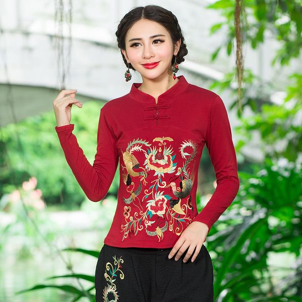 kyqiao original blouse women autumn spring vintage elegant mandarin collar long sleeve red black embroidery shirt, White
kyqiao original blouse women autumn spring vintage elegant mandarin collar long sleeve red black embroidery shirt, White