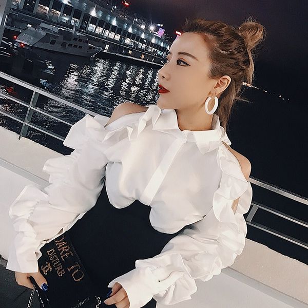 off shoulder chic shirt female ruffles patchwork lapel collar zipper long sleeve blouse women 2019 spring korean clothes, White
off shoulder chic shirt female ruffles patchwork lapel collar zipper long sleeve blouse women 2019 spring korean clothes, White