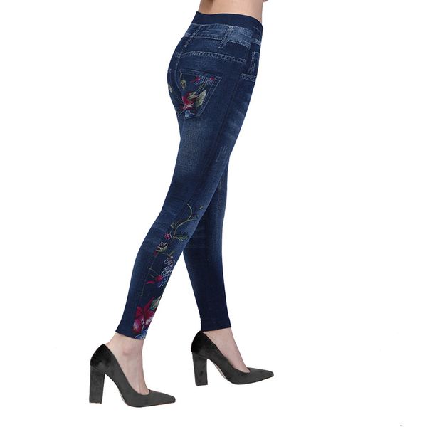 2019 women jean faux denim jeans ladies seamless floral print full trousers plus size streetwear jean taille haute, Blue
2019 women jean faux denim jeans ladies seamless floral print full trousers plus size streetwear jean taille haute, Blue