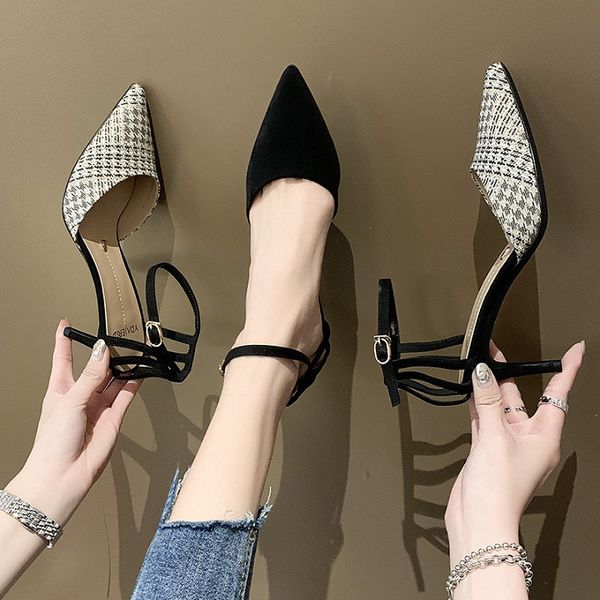 2020 summer new style french girls net red fashion wild pointed fine plaid buckle women sandals, Black
2020 summer new style french girls net red fashion wild pointed fine plaid buckle women sandals, Black
