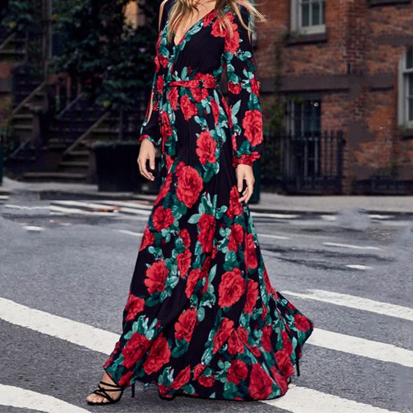 dress summer rose printed v-neck lace-up long sleeve large swing women's bohemia beach dress, Black;gray
dress summer rose printed v-neck lace-up long sleeve large swing women's bohemia beach dress, Black;gray