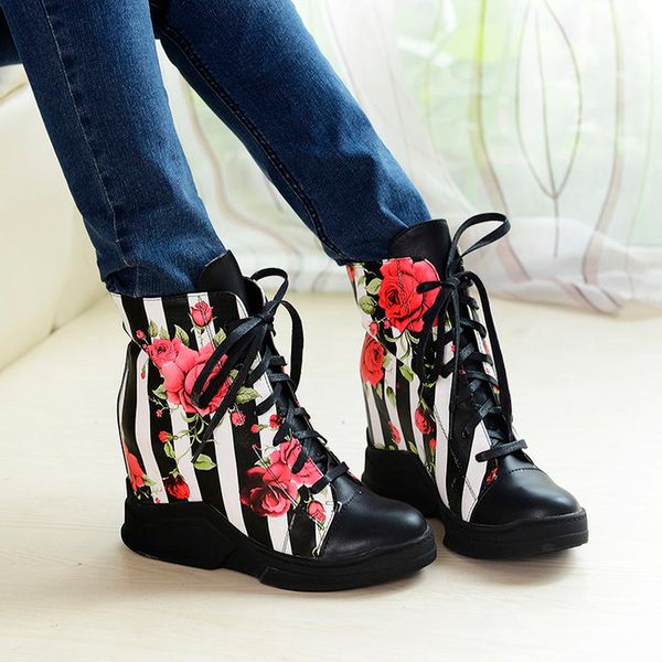 womens shoes floral printed wedge high heel platform ankle boots pu leather casual sneakers lace up 3colors korean style c898, Black
womens shoes floral printed wedge high heel platform ankle boots pu leather casual sneakers lace up 3colors korean style c898, Black
