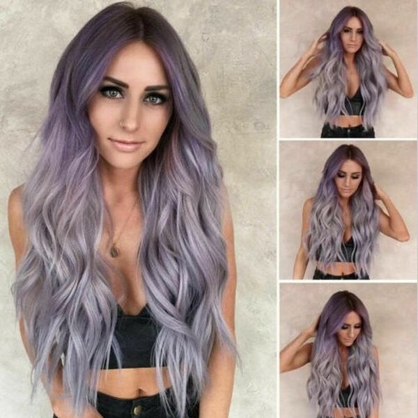 women long wavy curly hair light purple blonde ombre hairstyle wig rose net fashion heat resistant synthetic hair wig cosplay lace wig, Black
women long wavy curly hair light purple blonde ombre hairstyle wig rose net fashion heat resistant synthetic hair wig cosplay lace wig, Black