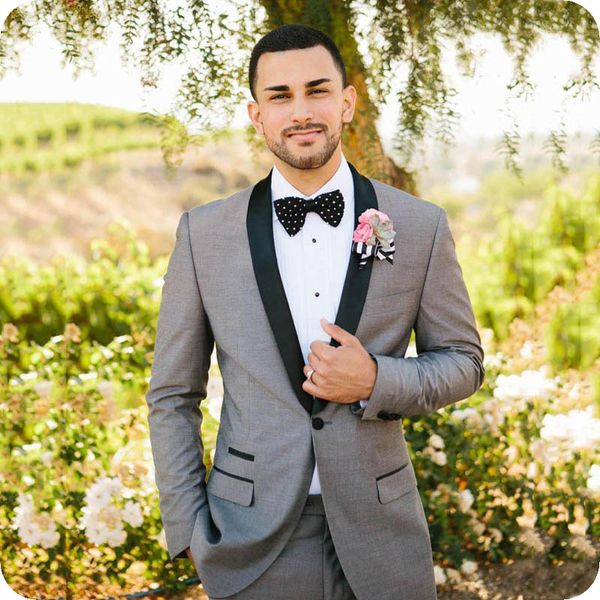 

2019 Custom Made Grey Groom Wear Man Suits Wedding Tuxedo Black Shawl Lapel Slim Fit Groomsmen Suit Pants 2Piece Costume Mariage Homme Party