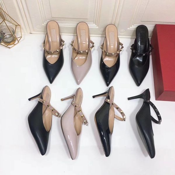 designer women pump dress 8cm high heels patent matte leather one strip casual shoes girl luxury mules fashion with rock shape rivet studs, Black
designer women pump dress 8cm high heels patent matte leather one strip casual shoes girl luxury mules fashion with rock shape rivet studs, Black