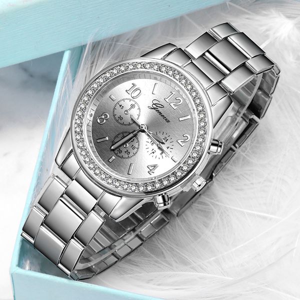 geneva women's watch fashion water diamond british watch stainless steel strap watches zegarek damski clock, Slivery;brown
geneva women's watch fashion water diamond british watch stainless steel strap watches zegarek damski clock, Slivery;brown