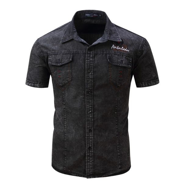 men's casual shirts selling product in 2021 european american short-sleeved cotton denim shirt nostalgic clothing, White;black
men's casual shirts selling product in 2021 european american short-sleeved cotton denim shirt nostalgic clothing, White;black