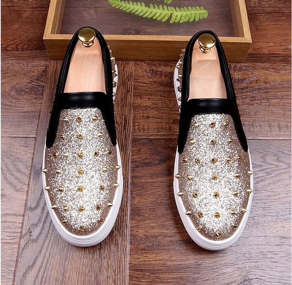 new luxury men's fashion casual shoes gold red glitter leisure slip on rivets loafers shoes man party weeding dress shoes axx217, Black
new luxury men's fashion casual shoes gold red glitter leisure slip on rivets loafers shoes man party weeding dress shoes axx217, Black