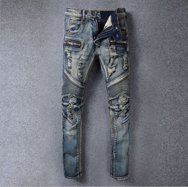 2019 skinny jeans for men ripped holes jeans motorcycle biker denim pants men brand fashion designer hip hop mens jeans, Blue
2019 skinny jeans for men ripped holes jeans motorcycle biker denim pants men brand fashion designer hip hop mens jeans, Blue