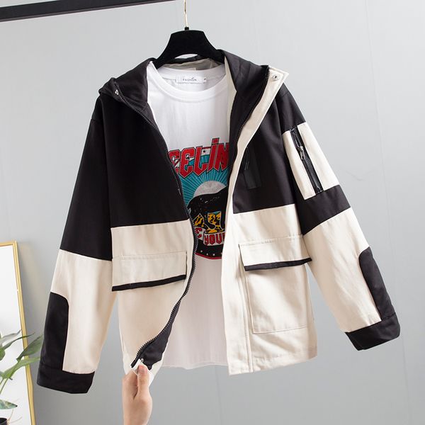 harajuku spring autumn coat women windbreaker outerwear female hooded jacket korean big size loose patchwork student short coat, Black;brown
harajuku spring autumn coat women windbreaker outerwear female hooded jacket korean big size loose patchwork student short coat, Black;brown