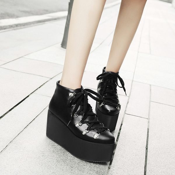 2018 ladies punk creeper platform gothic boots lace up cross tied thick sole wedges shoes combat ankle boots for women, Black
2018 ladies punk creeper platform gothic boots lace up cross tied thick sole wedges shoes combat ankle boots for women, Black
