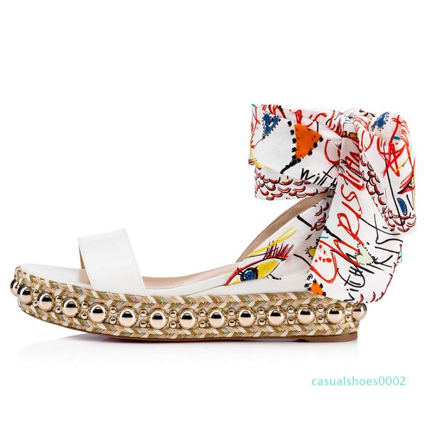 2019ss summer gorgeous red bottom levantine 60mm white patent leather wedge sandal gold studs graffiti ankle strap gladiator sandals cc2, Black
2019ss summer gorgeous red bottom levantine 60mm white patent leather wedge sandal gold studs graffiti ankle strap gladiator sandals cc2, Black