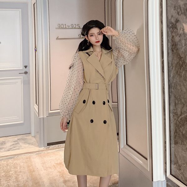 mesh wave point patchwork long coat ladies england elegant overcoats spring autumn trench coat women clothes cotton trenchcoat, Tan;black
mesh wave point patchwork long coat ladies england elegant overcoats spring autumn trench coat women clothes cotton trenchcoat, Tan;black