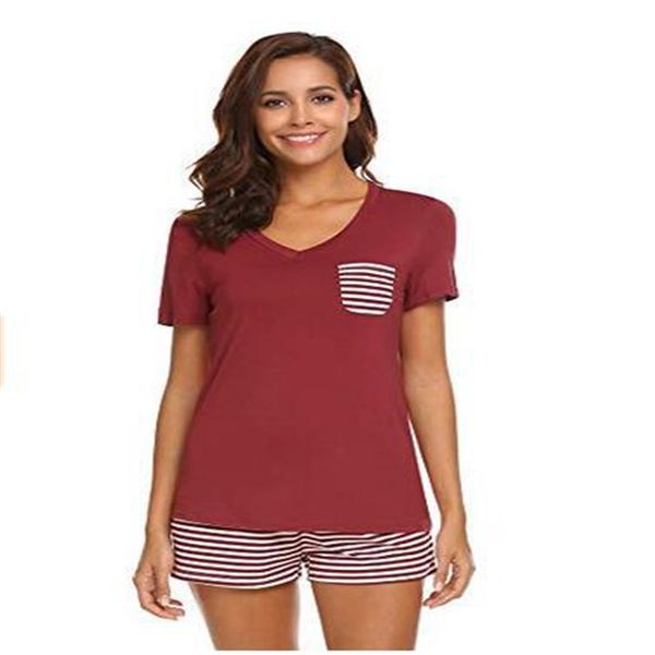 women summer clothes 2pcs short sleeve &shorts home wear pajamas set with pocket striped sleep suit nightwear sleepwear, Black;red
women summer clothes 2pcs short sleeve &shorts home wear pajamas set with pocket striped sleep suit nightwear sleepwear, Black;red