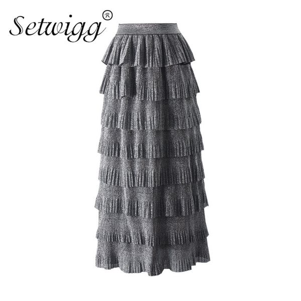 sweet metallic cascading metallic cakee layered maxi long skirts elastic waist silver shining pleated tiered ankle length skirts, Black
sweet metallic cascading metallic cakee layered maxi long skirts elastic waist silver shining pleated tiered ankle length skirts, Black