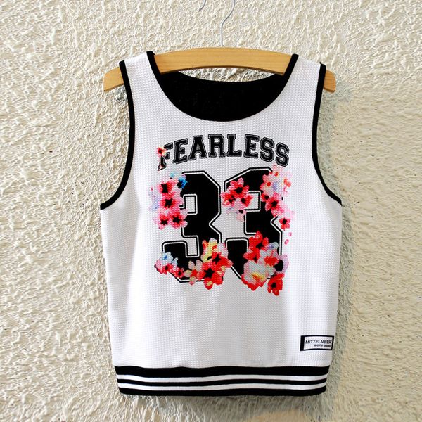 women's vest 019 summer new casual flower letter print slim high waist short sports fashion vest ladies, White
women's vest 019 summer new casual flower letter print slim high waist short sports fashion vest ladies, White