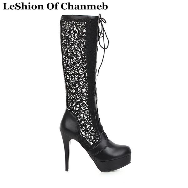 women's 2020 spring lace mesh knee high boots ladies autumn platformed stiletto thin heels lace up motorcycle boots size 43, Black
women's 2020 spring lace mesh knee high boots ladies autumn platformed stiletto thin heels lace up motorcycle boots size 43, Black
