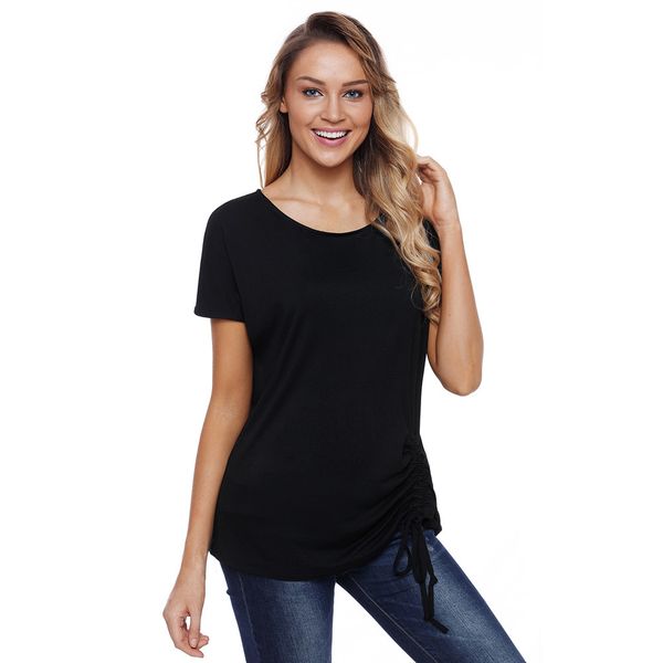 2018 women solid casual lace up o neck t shirt short sleeve slim summer blusa feminina, White
2018 women solid casual lace up o neck t shirt short sleeve slim summer blusa feminina, White