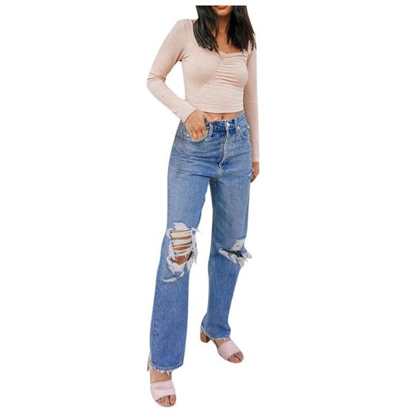women jeans loose high waist retro wide leg jeans hole style all-match simple full-length zipper jeans, Blue
women jeans loose high waist retro wide leg jeans hole style all-match simple full-length zipper jeans, Blue