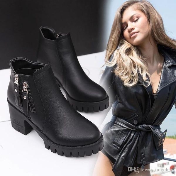 autumn and winter new high-heeled women's boots thick and round heels korean version of the short tube waterproof table martin boots wo, Black
autumn and winter new high-heeled women's boots thick and round heels korean version of the short tube waterproof table martin boots wo, Black