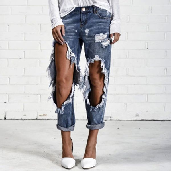 2019 fashion streetwear woman boyfriend jeans knee broken big hole tassel denim ankle-length harem pants oversized jeans pants, Blue
2019 fashion streetwear woman boyfriend jeans knee broken big hole tassel denim ankle-length harem pants oversized jeans pants, Blue