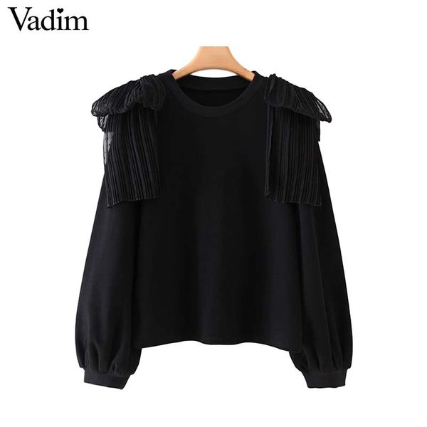 vadim women black patchwork sweatshirts ruffles long sleeve o neck spliced pullovers female stylish casual ha488
vadim women black patchwork sweatshirts ruffles long sleeve o neck spliced pullovers female stylish casual ha488
