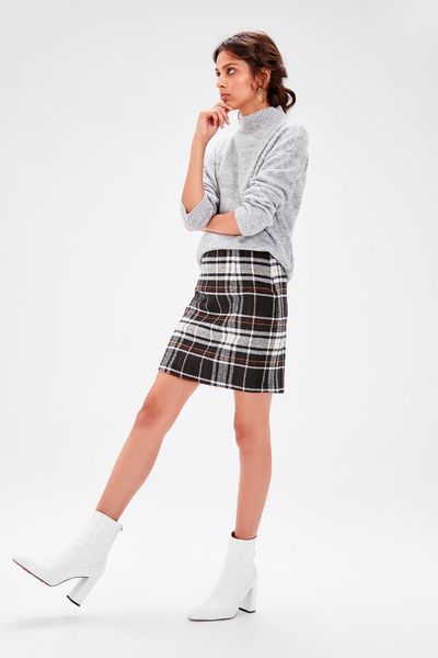 trendyol black plaid skirt twoaw20et0103
