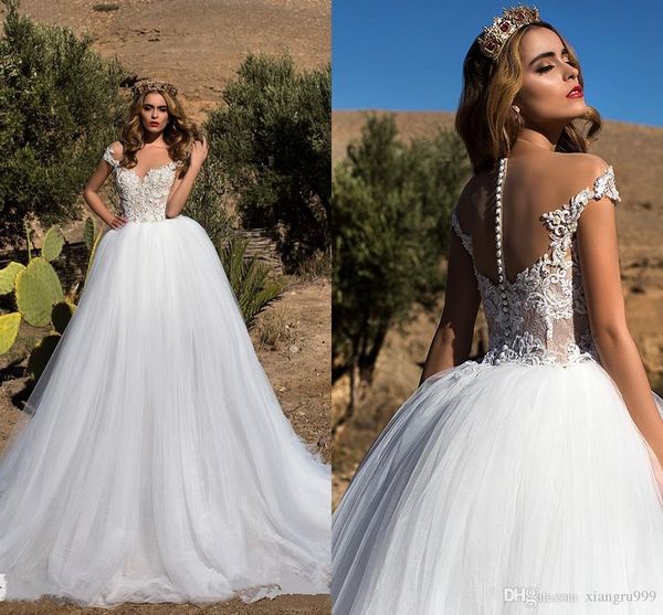 setwell applique lace wedding dress jewel cap sleeve a-line wedding gowns sweep train tulle long bridal dress, White
setwell applique lace wedding dress jewel cap sleeve a-line wedding gowns sweep train tulle long bridal dress, White