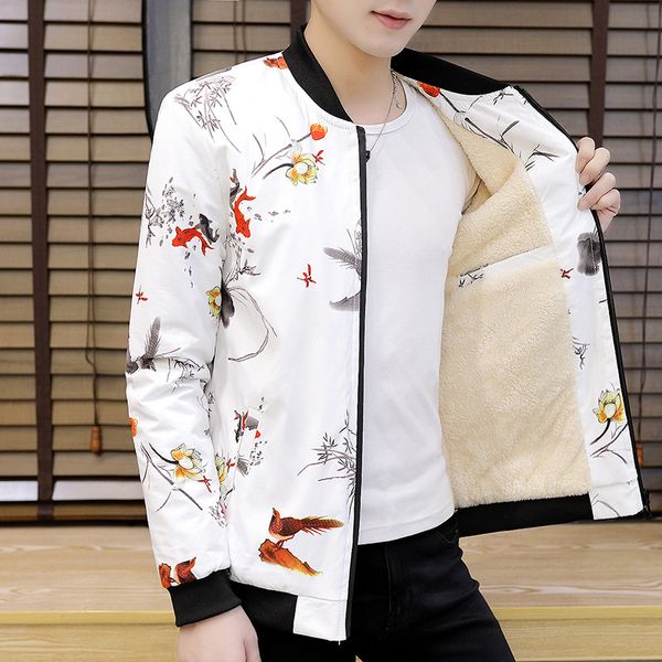 2019 spring and autumn korean-style trend men's jacket brushed and thick baseball collar printed zipper cardigan jacket, Black;brown
2019 spring and autumn korean-style trend men's jacket brushed and thick baseball collar printed zipper cardigan jacket, Black;brown