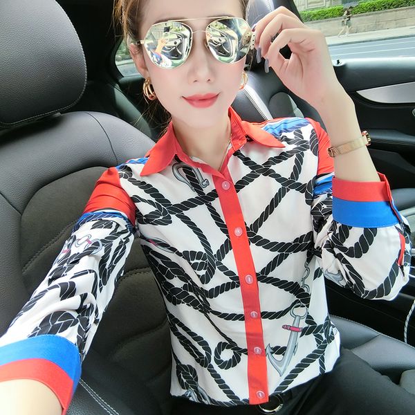 women's fashion plus size shirts spring fall long sleeve lapel neck printed ladies button blouse runway office designer shirt, White
women's fashion plus size shirts spring fall long sleeve lapel neck printed ladies button blouse runway office designer shirt, White