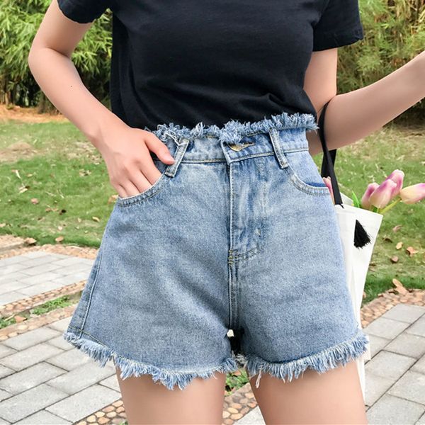casual summer denim women's shorts cowboy high waists tassel hole fur-lined leg-openings plus size short jeans 2019, Blue
casual summer denim women's shorts cowboy high waists tassel hole fur-lined leg-openings plus size short jeans 2019, Blue
