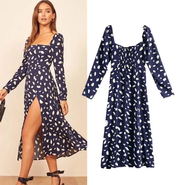 summer women square neck long sleeve back elastic geometric print beach dress front split long vestidos, Black;gray
summer women square neck long sleeve back elastic geometric print beach dress front split long vestidos, Black;gray