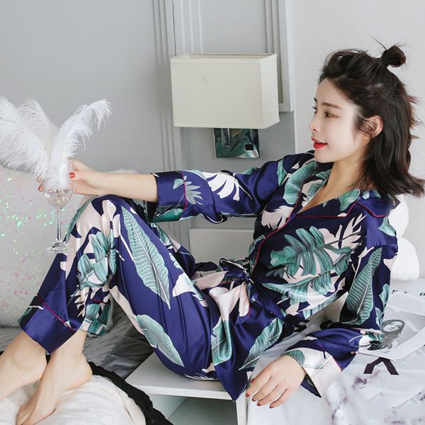 floral print silk stain women's pajama sets kimino loose long sleeve shirt pants female pajamas spring autumn women home clothes, Blue;gray
floral print silk stain women's pajama sets kimino loose long sleeve shirt pants female pajamas spring autumn women home clothes, Blue;gray