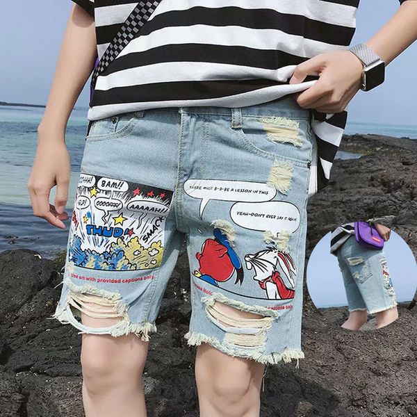summer printed men's fashion ripped distressed straight fit denim shorts with hole jeans men knee length zipper ulzzang pants, Blue
summer printed men's fashion ripped distressed straight fit denim shorts with hole jeans men knee length zipper ulzzang pants, Blue